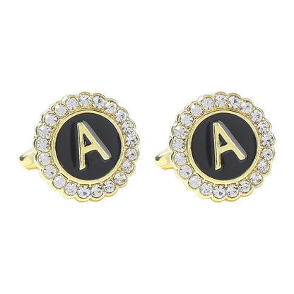 New Round Rhinestone Cufflinks for Men 26 English Letter Cuff Links Button French Business Accessories Gifts