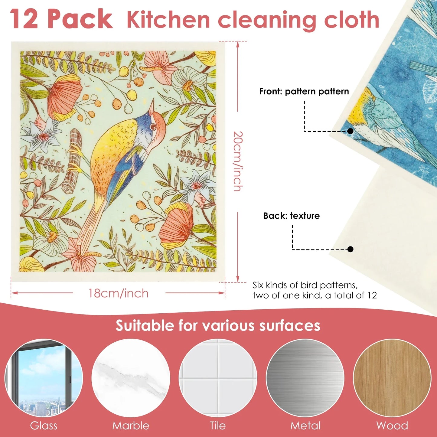 12Pcs Kitchen Dish Towels Nonwoven High Absorbency Swedish Dishcloths Thickened Cleaning Cloth for Home Washing Dishes Cleaning