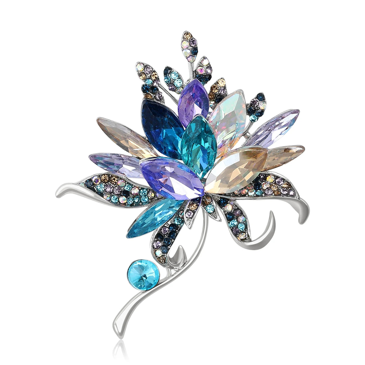 Beaut&Berry Luxury Crystal Glass Hand Bouquet Brooches for Women Unisex Flower Pins Available Casual Party Accessories Gifts
