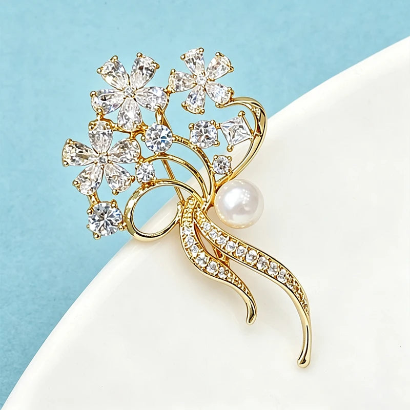 Wuli&baby Crystal Bouquet Flowers Brooches Pins For Women Lady Charming Plants Office Party Brooch Pin Fashion Jewelry Gifts