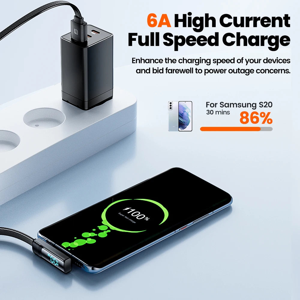 Toocki 90 Degree USB C Cable 6A Fast Charging Elbow Type C Cable for Huawei P40 Realme Samsung S20 Digital Display Data Cable