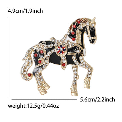 Beaut&Berry Classic Rhinestone Horse Brooches for Women Zodiac Animal Pins New Year Gifts Friends Party Jewellery