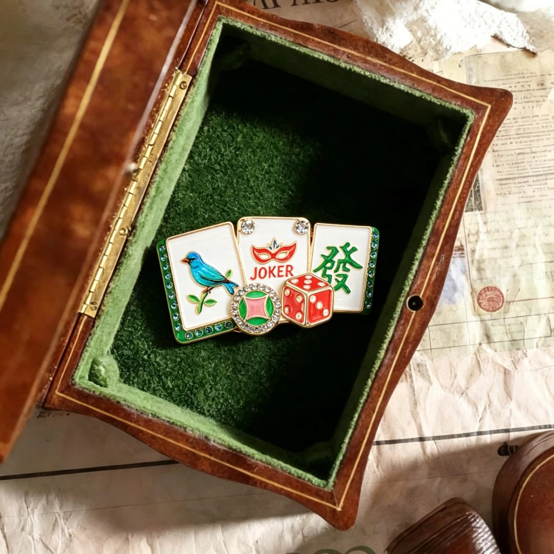 Baroque Luxury Bird-Motif Mahjong-Inspired Brooch for Men and Women, Jewelry and Fashion Accessories Jewelry,ClothingAccessories