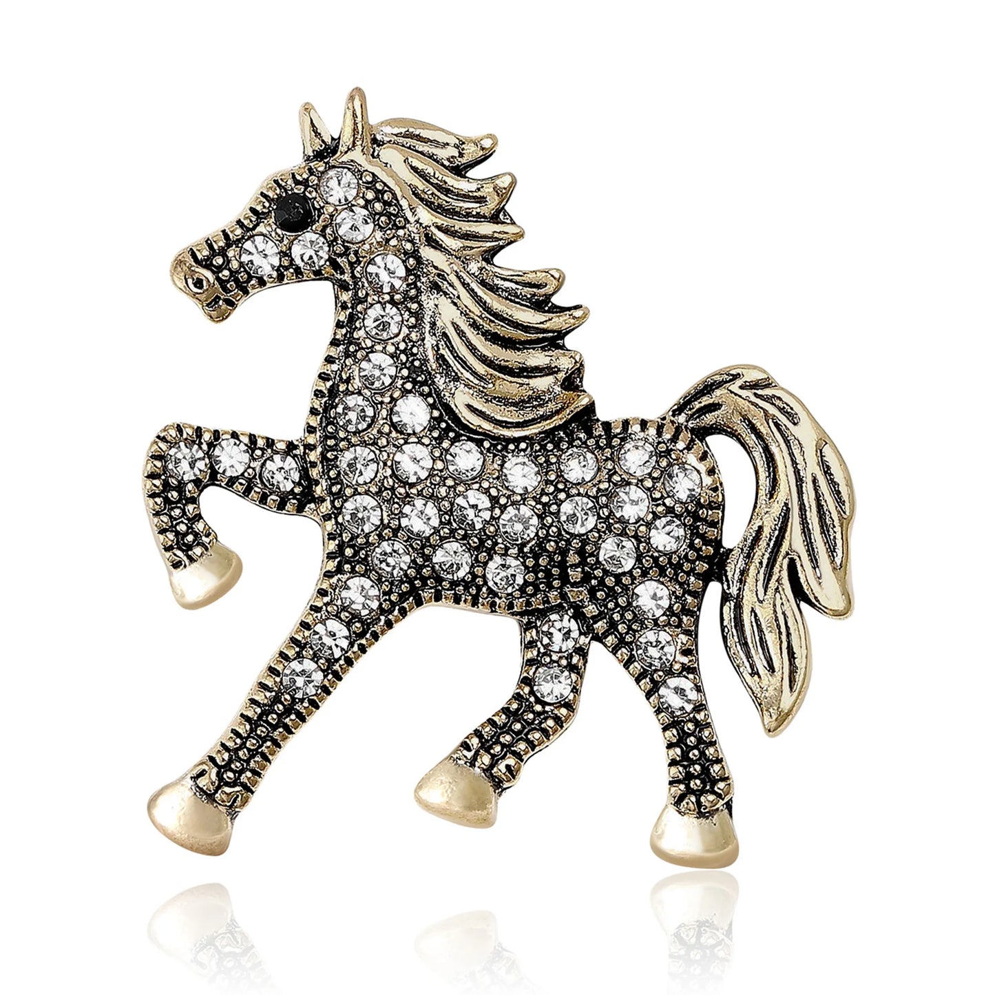 Beaut&Berry Classic Rhinestone Horse Brooches for Women Zodiac Animal Lapel Pins Casual Party Accessories New Year Gifts Friends
