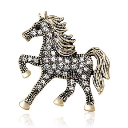 Beaut&Berry Classic Rhinestone Horse Brooches for Women Zodiac Animal Lapel Pins Casual Party Accessories New Year Gifts Friends