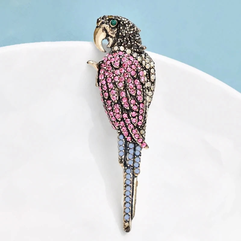 Wuli&baby Vintage Parrot Bird Brooches For Women Unisex Beautiful Rhinestone Animal Party Office Clothes Brooch Pins Gifts