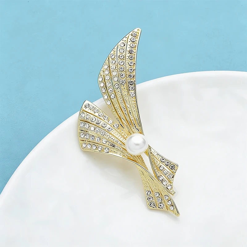 Wuli&baby Elegant Pearl Bowknot Geometric Brooches For Women Unisex Suits Clothes Party Office Brooch Pins Gifts
