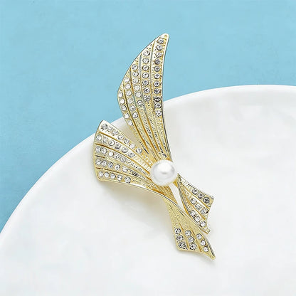 Wuli&baby Elegant Pearl Bowknot Geometric Brooches For Women Unisex Suits Clothes Party Office Brooch Pins Gifts