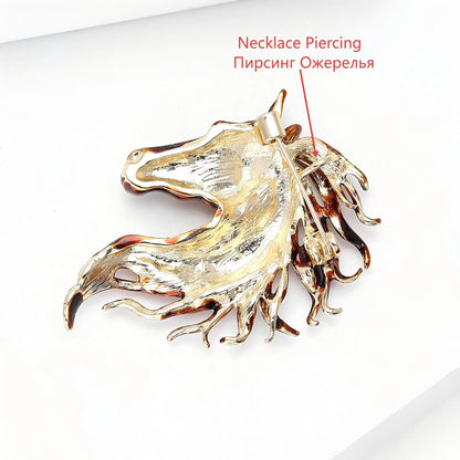 Beaut&Berry Trendy Enamel Horse Head Brooches for Women Zodiac Animal Pins Casual Party Accessories New Gifts Friends Decoration