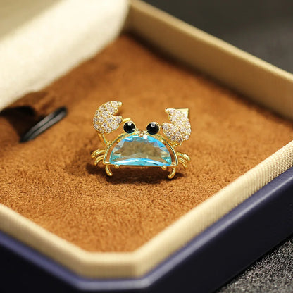 Lovely Designed Multicolor Zircon Crab Brooches For Women Fashion Casual Crystal Animal Pins Party Clothes Jewelry Unisex Gift