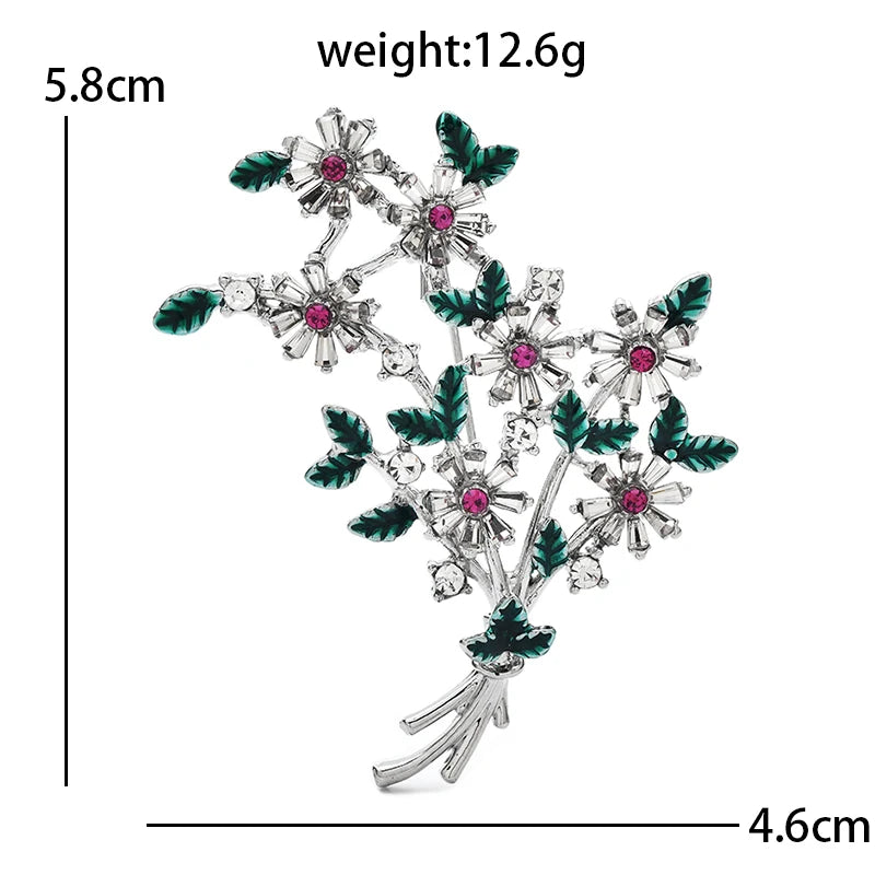 Wuli&baby Beautiful Banquet Flowers Brooches For Women Unisex 2-color Rhinestone Charming Plants Party Office Brooch Pins Gifts