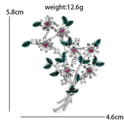 Wuli&baby Beautiful Banquet Flowers Brooches For Women Unisex 2-color Rhinestone Charming Plants Party Office Brooch Pins Gifts