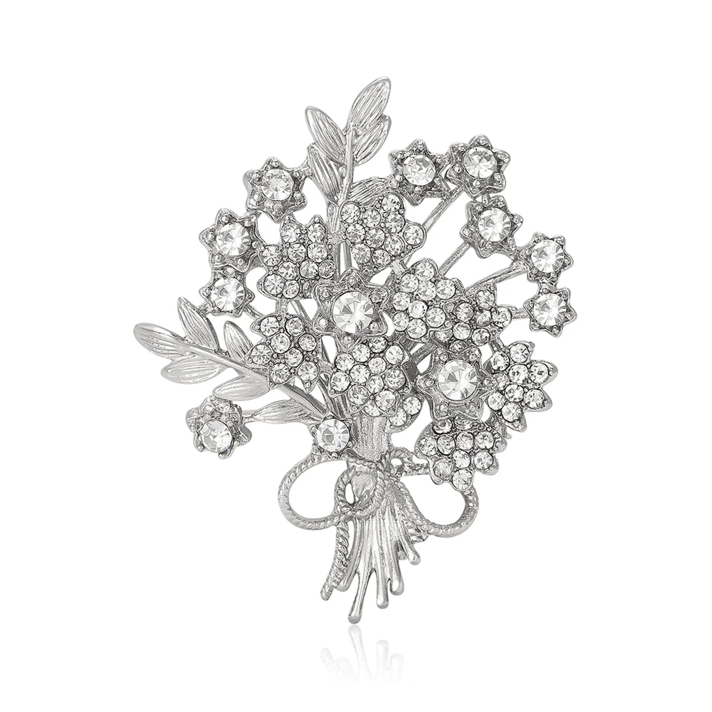 Beaut&Berry Luxury Rhinestone Flower Bouquet Brooches for Women Plant Pins Friends Party Gifts Banquet Jewellery Accessories