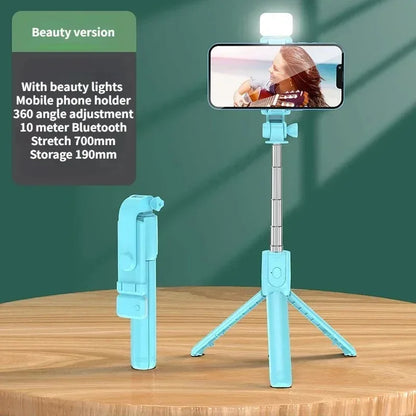Selfie Stick Wireless Tripod Stand with Light Bluetooth Remote Extendable Tripod for iPhone Mobile Phone Live Streaming