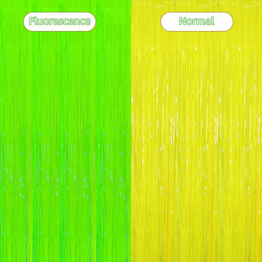 1*2M Fluorescent Macaron Rain Silk Curtain Foil Tassel Carnival Party Bar Birthday Party Halloween Decoration Backdrop Props