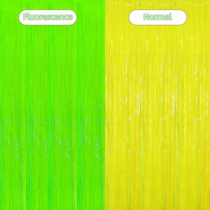 1*2M Fluorescent Macaron Rain Silk Curtain Foil Tassel Carnival Party Bar Birthday Party Halloween Decoration Backdrop Props
