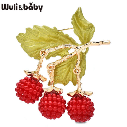 Wuli&baby Cute Fruits Brooches For Women Unisex 2-color Enamel Red Purple Plants Party Office Brooch Pins Gifts