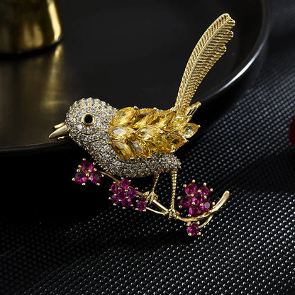 Colorful Rhinestone Auspicious Magpie Bird Brooches for Women Good Luck Badges Crystal Chinese Style Party Brooch Pins Gift