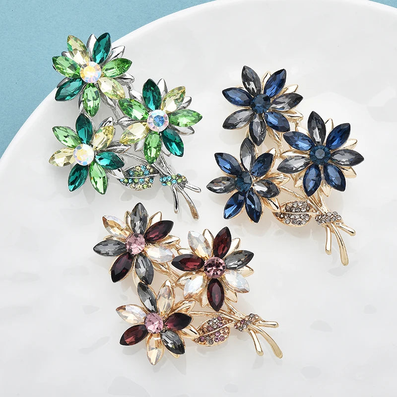 Wuli&baby Crystal Flowers Wreath Brooches For Women Unisex 3-color Elegant Beautiful Plants Party Office Brooch Pins Gifts