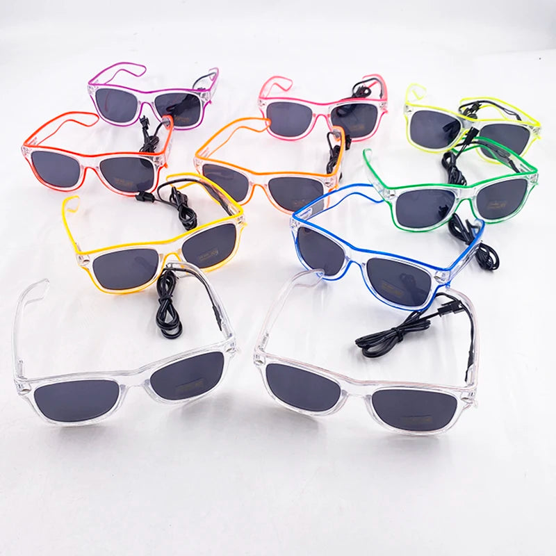 Light Up Led Glasses Neon Party Luminous Glasses EL Wire Glowing Sunglasses Novelty Gift for Adult Glow Bright Light Supplies