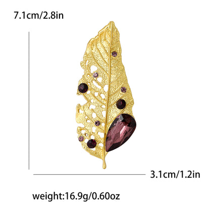 Beaut&Berry Luxury Rhinestone  Leaf Brooches for Women Unisex Plant Pins 2-color Available Casual Party Accessories Gifts