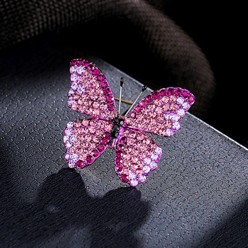 Korean Fashion Rhinestone Butterfly Brooches For Women Clothing Elegant Crystal Insect Brooch Pin Office Party Jewelry Gifts