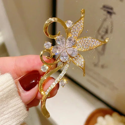 Crystal Bauhinia Brooches For Women Flower Lapel Pin Fashion Jewelry Wedding Corsage Accessories