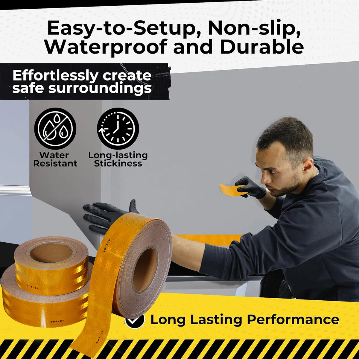 DOT-C2 Reflective Safety Tape Yellow Conspicuity Waterproof Reflector Sticker For Vehicles Trailers Boats Sign