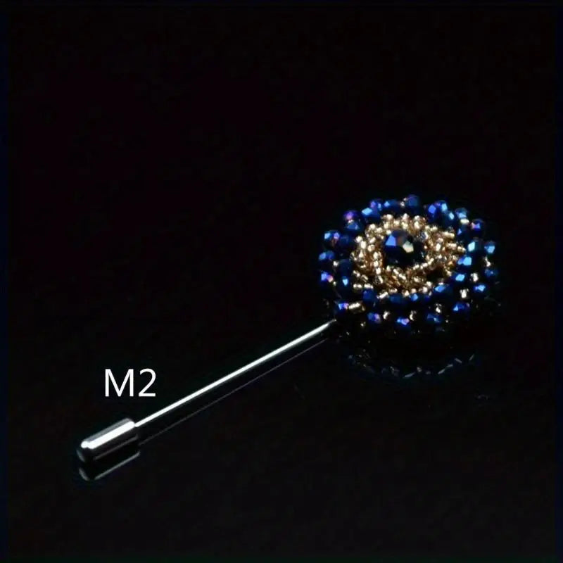Fashion Crystal Flower Men's Brooches Long Brooch Pins Handmade Men's Lapel Pin for Suits Rhinestone Men Fashion Jewelry