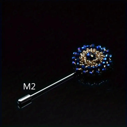 Fashion Crystal Flower Men's Brooches Long Brooch Pins Handmade Men's Lapel Pin for Suits Rhinestone Men Fashion Jewelry