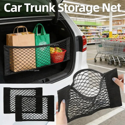 Car Storage Net Stretchable Mesh Pocket Net Magic Elastic Sticker …Universal Rear Mesh Trunk Seat Bag Pocket Cage Auto Organizer