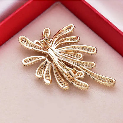 Luxury Firework Shape Full Rhinestone Brooch For Women Shiny Cubic Zirconia Starburst Pin Elegant Suit Coat Dress Accessory Gift