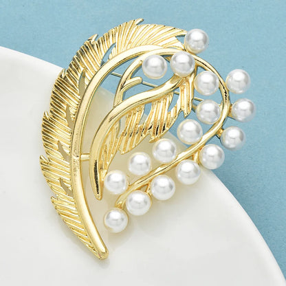 Wuli&baby Pearl Heart Brooches For Women Unisex Elegant Geometric Plants Flower Party Office Brooch Pins Gifts