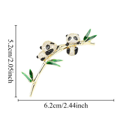 Chinese Style Two Pandas Design Ladies Brooch Novelty Elegant Cartoon Animals Rhinestone Clothing Accessories Lapel Pin