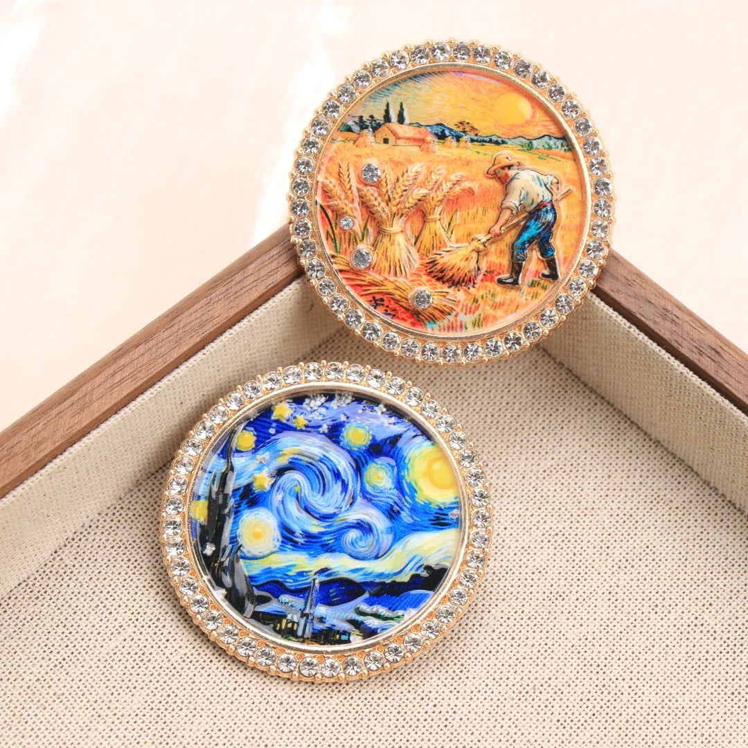 Baroque Luxury Starry Night Wheat Field Oil Painting Design Brooch for Men and Women, Jewelry, Fashion Accessories, Party Gift