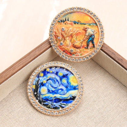 Baroque Luxury Starry Night Wheat Field Oil Painting Design Brooch for Men and Women, Jewelry, Fashion Accessories, Party Gift