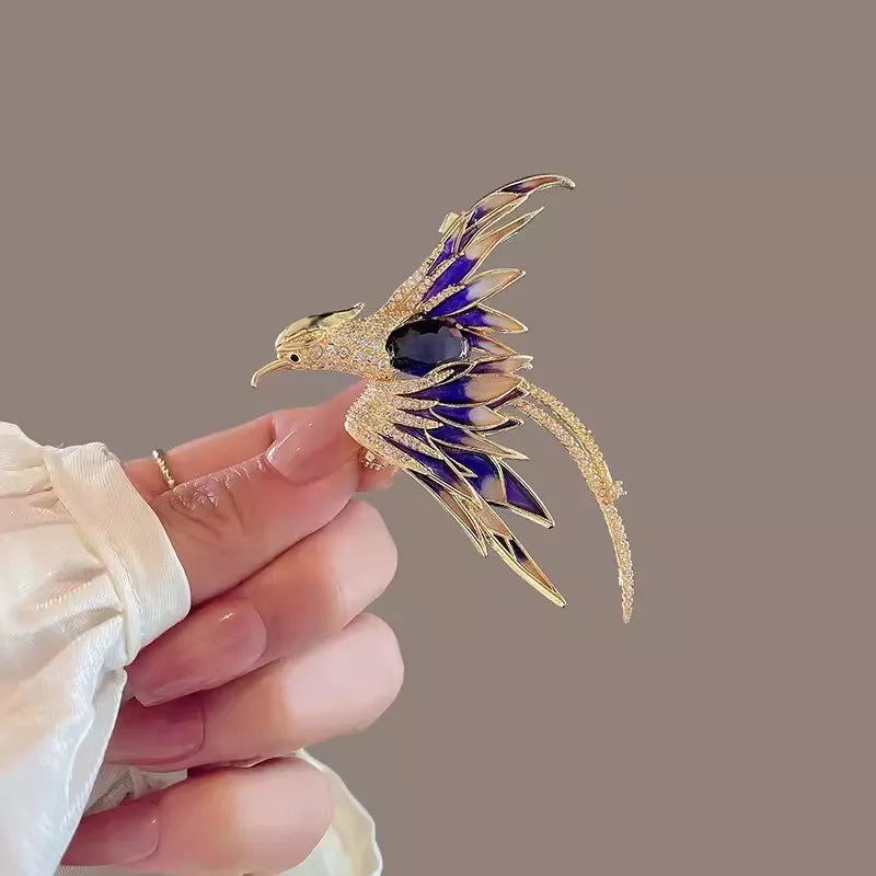 Luxury Crystal Phoenix Bird Brooches For Women Men Unisex Colorful Yellow Enamel Pins Chinese Birds Party Office Jewelry Gifts