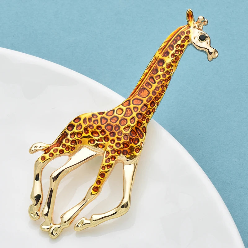 Wuli&baby Lovely Enamel Giraffe Brooches For Women Unisex Metal Animal Clothes Casual Party Brooch Pins Gifts