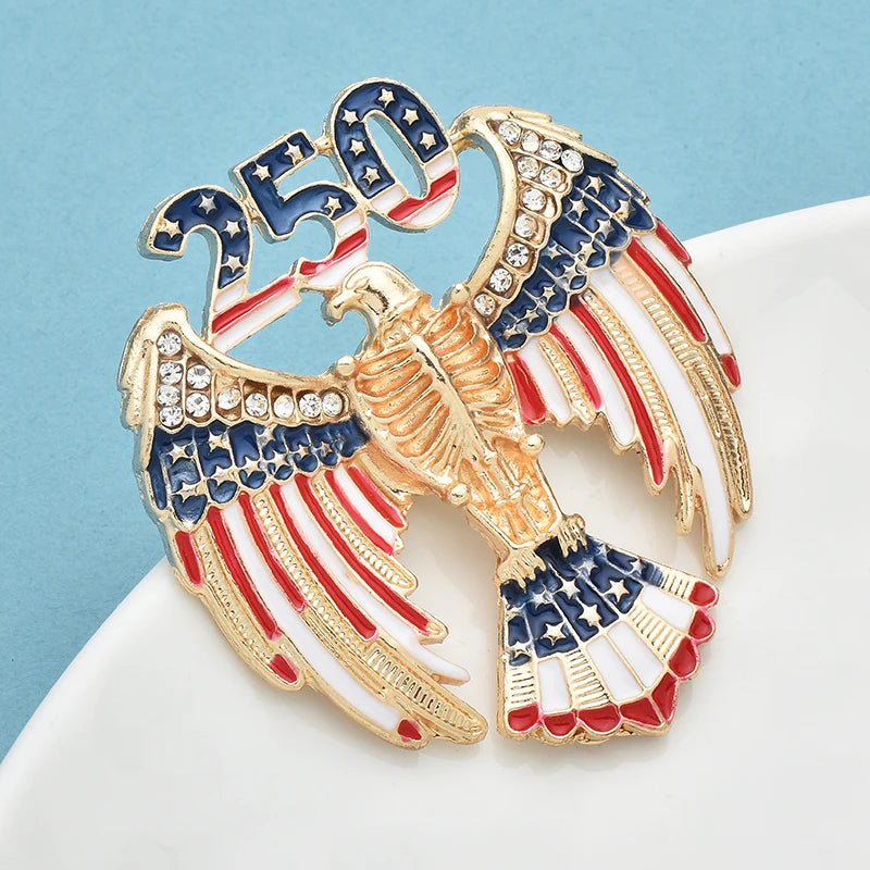 Wuli&baby USA Independence Day Brooch Pins For Women Unisex Enamel Rhinestone American 250 Years Eagle Office Party Brooches