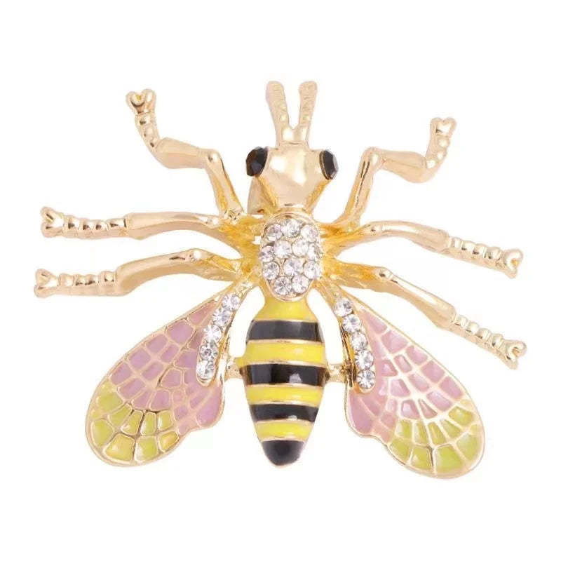 SKEDS Luxury Vintage Women Crystal Cute Enamel Bee Brooches Pins Baroque Pearl Insect Jewelry Brooch For Lady Badges Lapel Pins