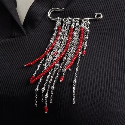 Accessory Personalized Suit Anti-Flash Bead Necklace Pin Hanging Ornament Ins Waterproof Crystal Tassel Chain Brooch