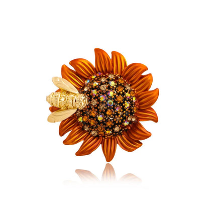 Trendy Elegant Sunflower With Rhinestone Bee Brooches For Women Men Daisy Flower Collar Insect Pins Badges Jewelry Accessories