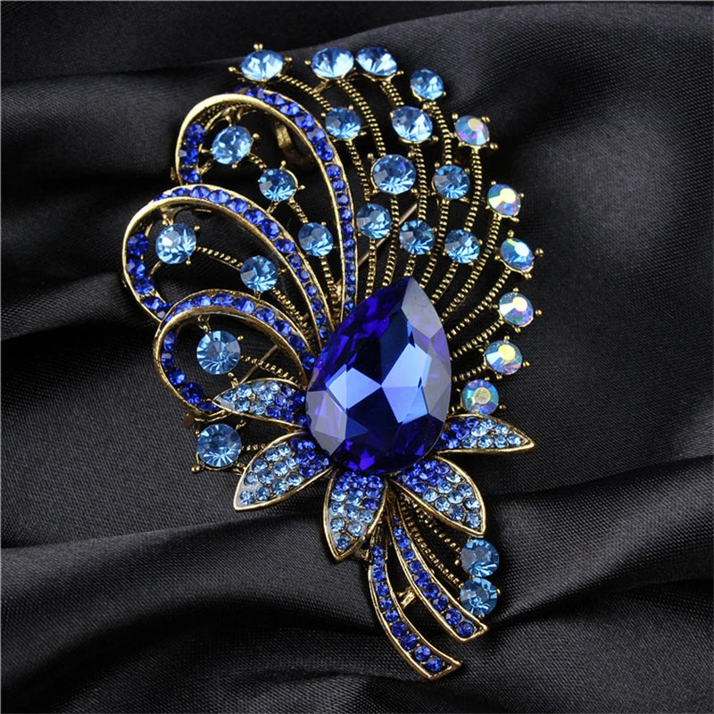 SKEDS Exaggerated Luxury Full Crystal Waterdrop Flower Brooch Pin For Women Men Shining Boutique Decoration Party Wedding Badges