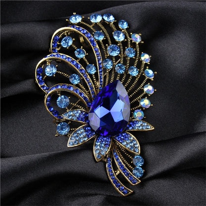 SKEDS Exaggerated Luxury Full Crystal Waterdrop Flower Brooch Pin For Women Men Shining Boutique Decoration Party Wedding Badges