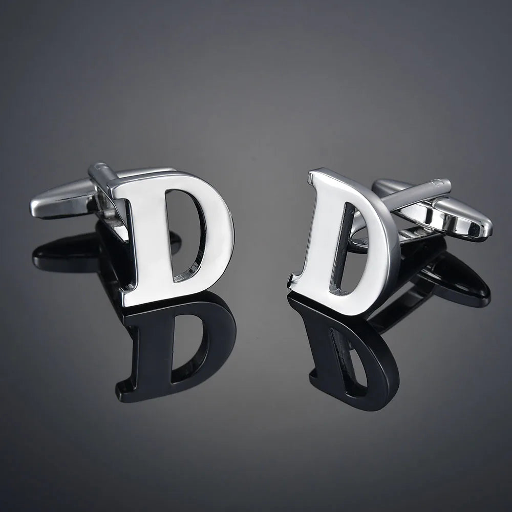Simple Silver Color 26 Letter Cufflinks for men A to Z Alphabet Initial Cuff Links Business Suit Shirt Button Wedding Jewelry