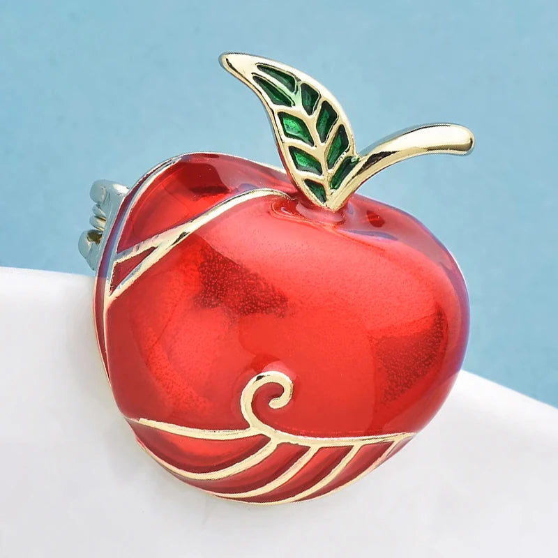 Wuli&baby Cute Red Apple Brooches Alloy Enamel Pretty Fruits Brooch For Women Children's Clothes Backpack Pins Gifts