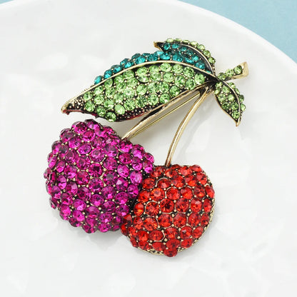 Wuli&baby Sparkling Big Cherry Brooches For Women Unisex Full Rhinestone Fruits Party Office Brooch Pin Gifts
