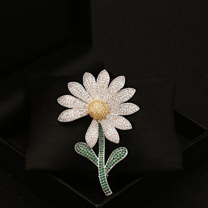 SHMIK High-end Women Girls Fashion Elegant Crystal Daisy Brooch Badges Fashion Exquistie Lady Wedding Party Pin Jewelry Buckles