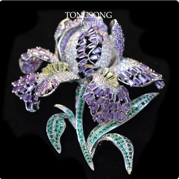 Elegant Luxury Embellished 3D Iris Flower Brooch Pin for Women Fashionable Accessory for Coats And Western Wear Chest Flower ...