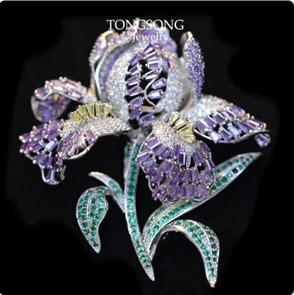 Elegant Luxury Embellished 3D Iris Flower Brooch Pin for Women Fashionable Accessory for Coats And Western Wear Chest Flower ...